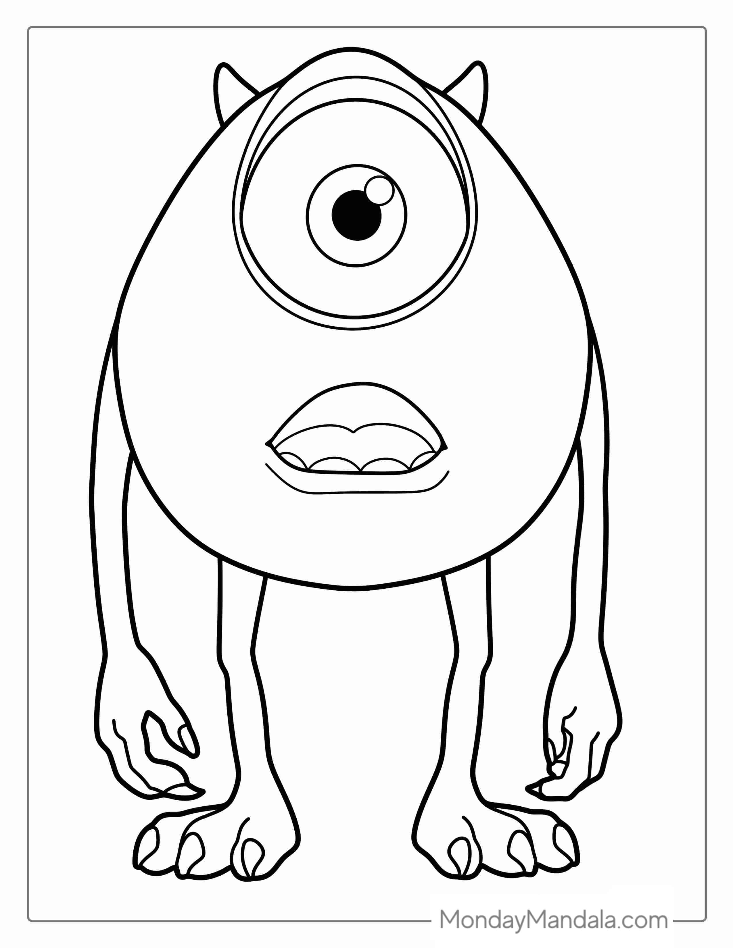 Simple Outline Of Mike Wazowski Coloring Page coloring page