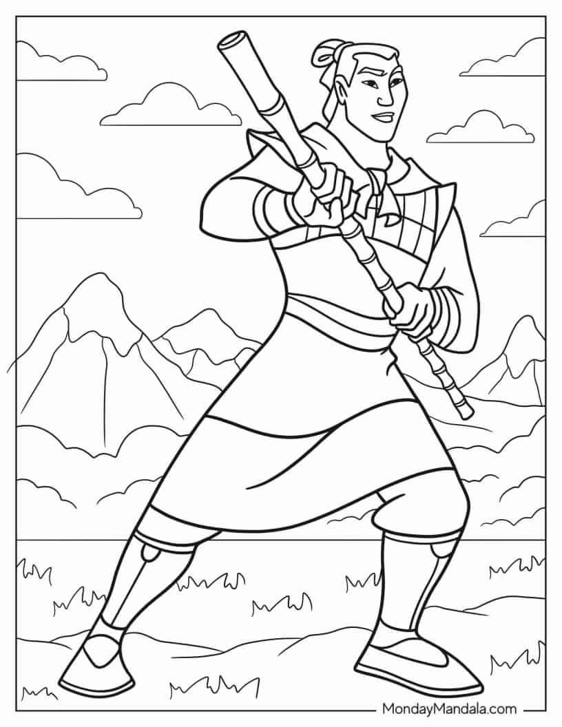 Captain Shang Using Bamboo As Weapon coloring page