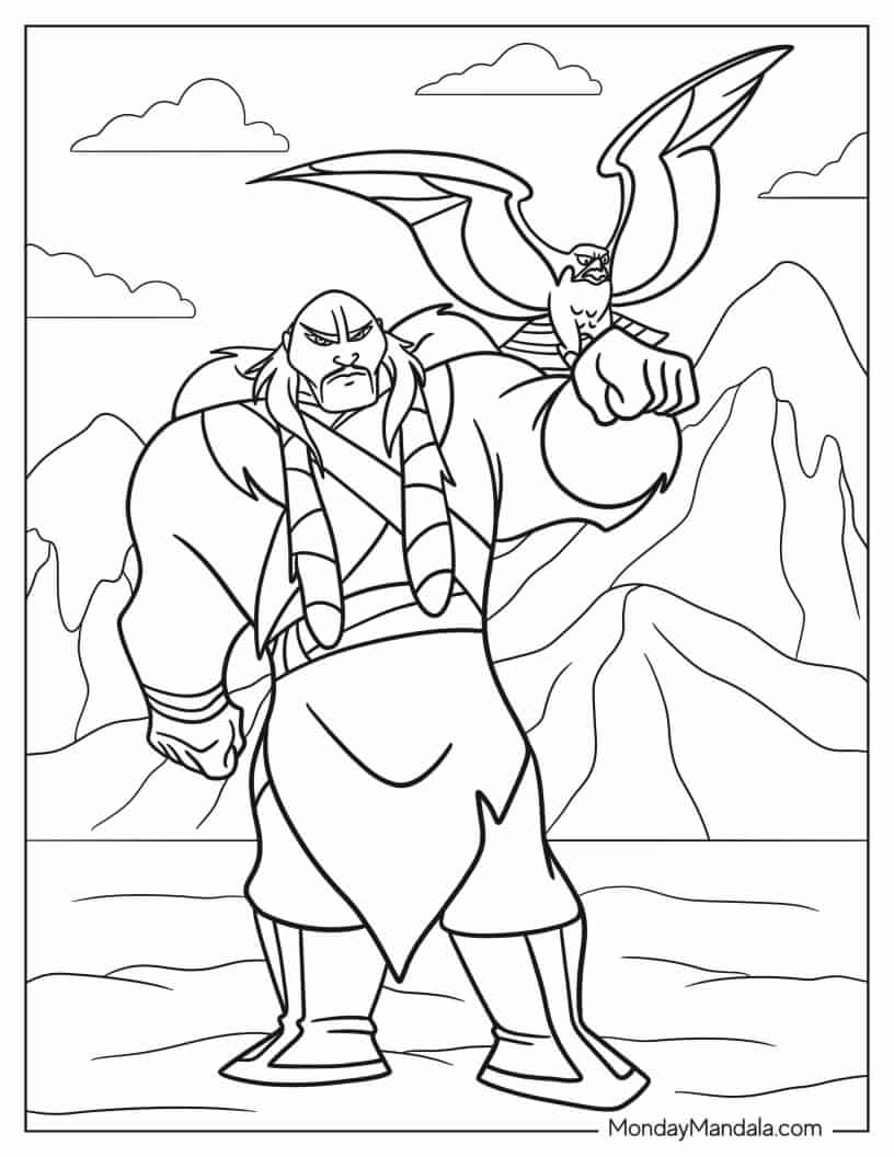 Coloring Sheet Of Shan Yu With Eagle coloring page