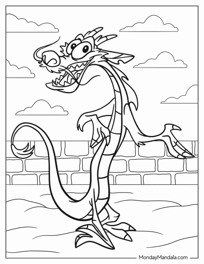 Detailed Mushu Coloring Page coloring page — printable line art