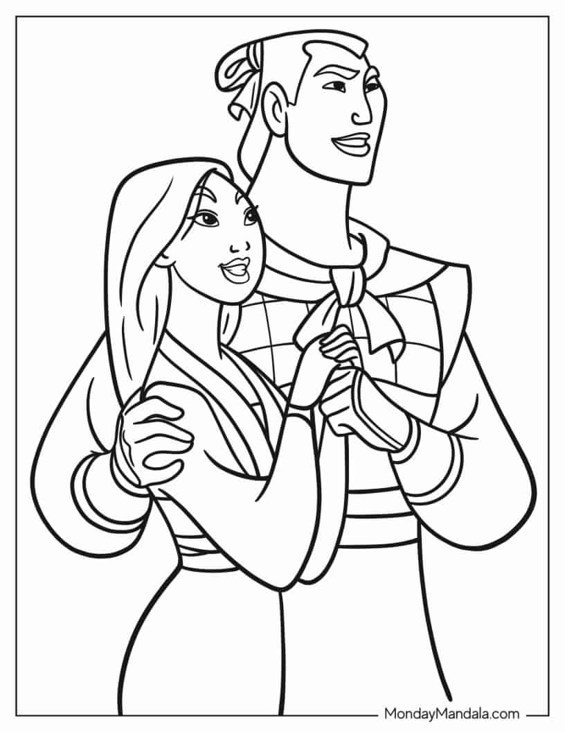 Mulan And Captain Li Shang To Color coloring page