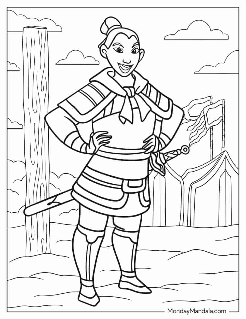 Mulan Pretending To Be A Man coloring page