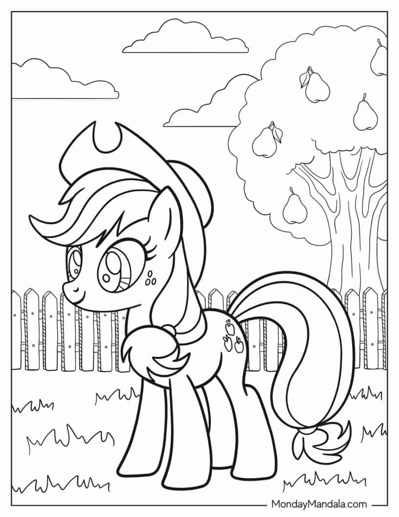 Baby Applejack with Hat for Kids coloring page
