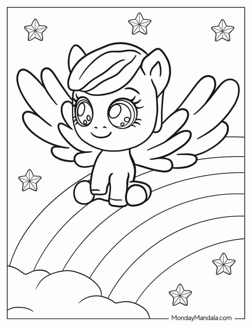 Cartoon My Little Pony Sitting On Rainbow coloring page