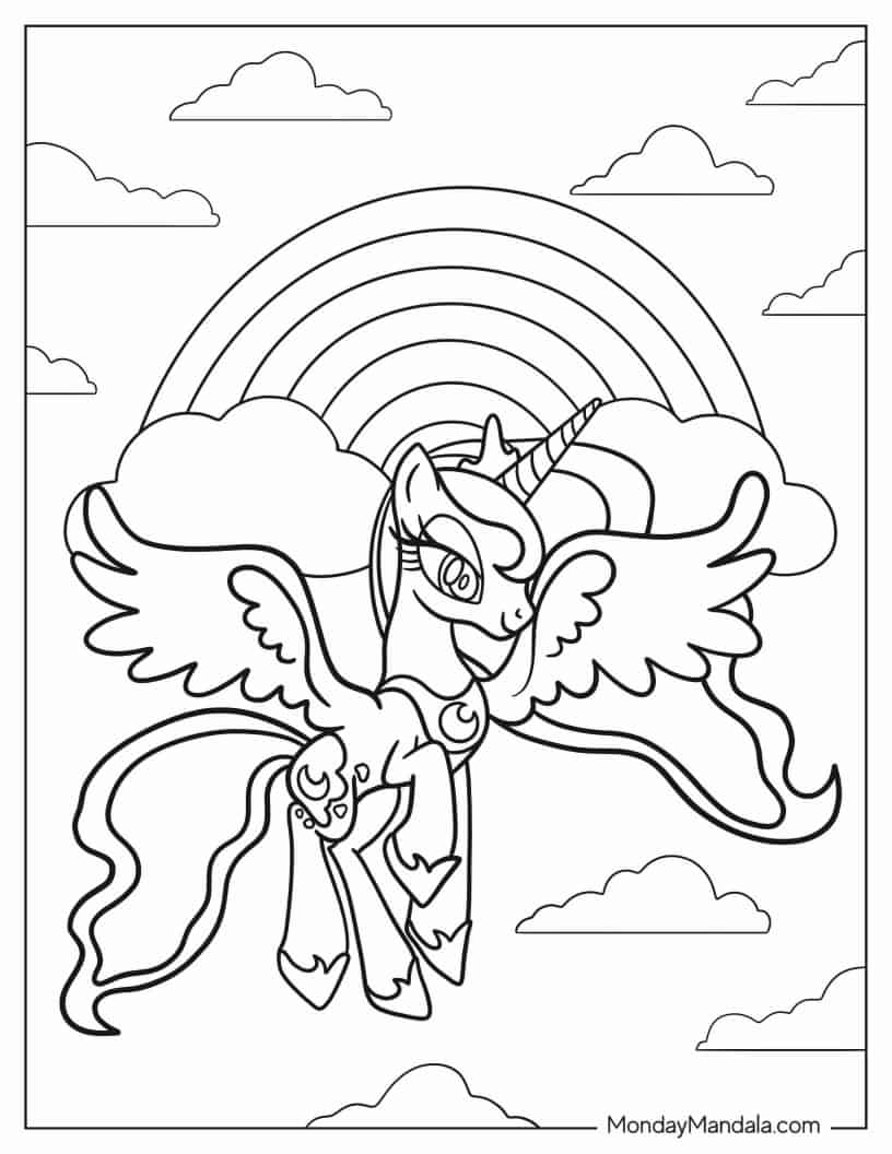Cartoon Princess Celestia Flying coloring page