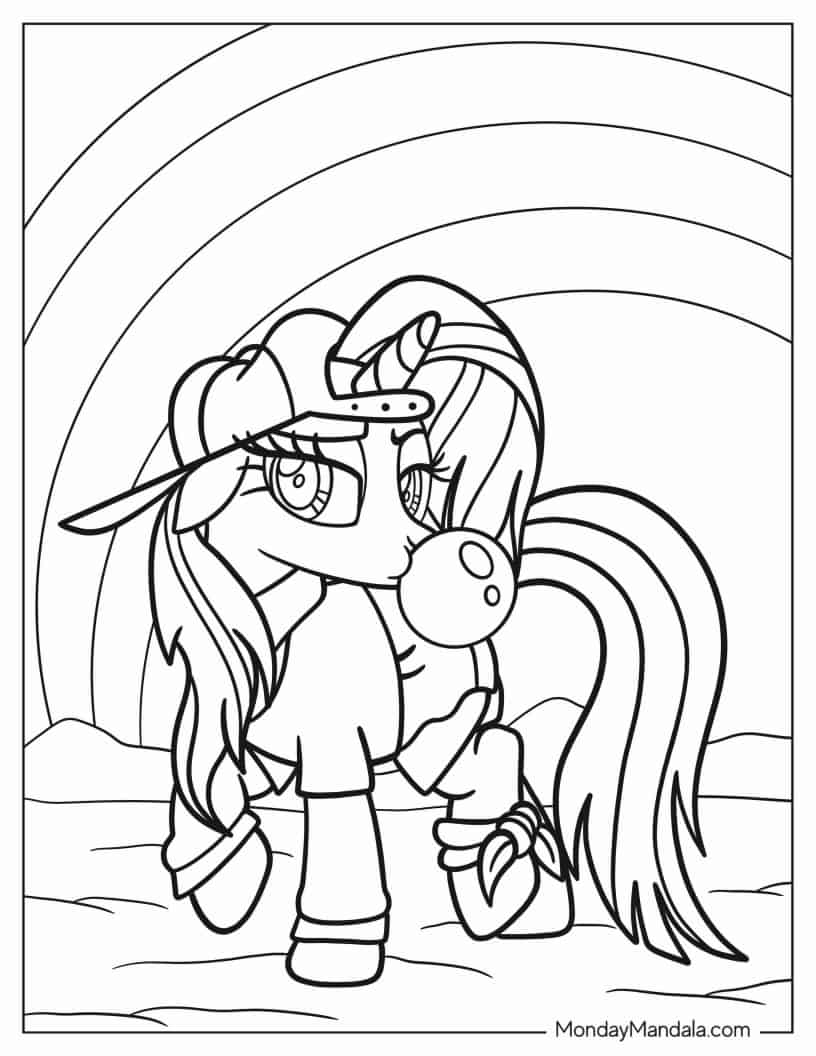 Coloring Page Of My Little Pony Rarity with Rainbow coloring page