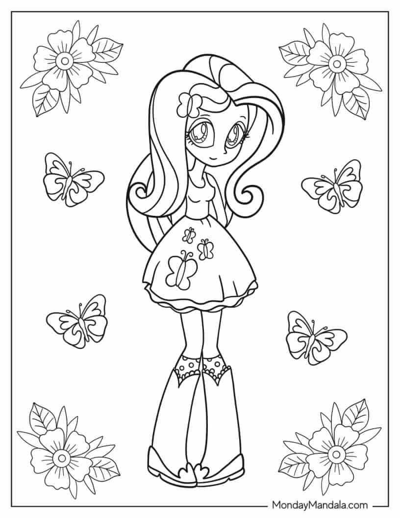 Cute Fluttershy Equestria Girls Coloring In coloring page