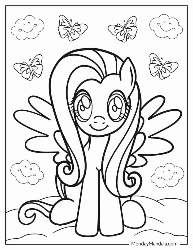 Cute Fluttershy Outline for Kids coloring page