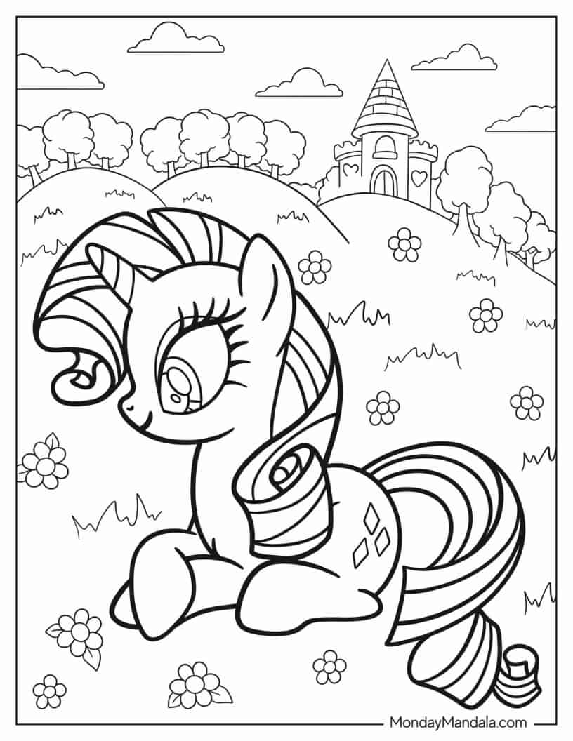 Cute Rarity Coloring Page With Castle In Background coloring page