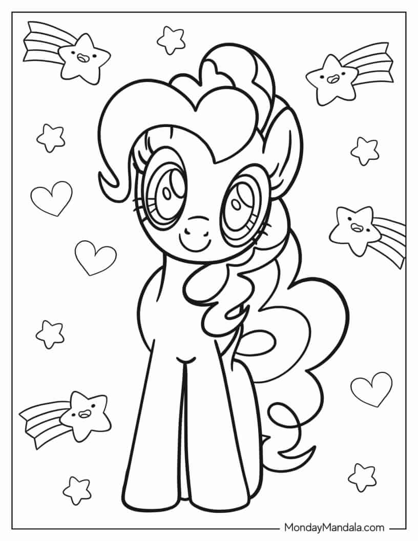 Easy Fluttershy Pony With Hearts and Stars coloring page