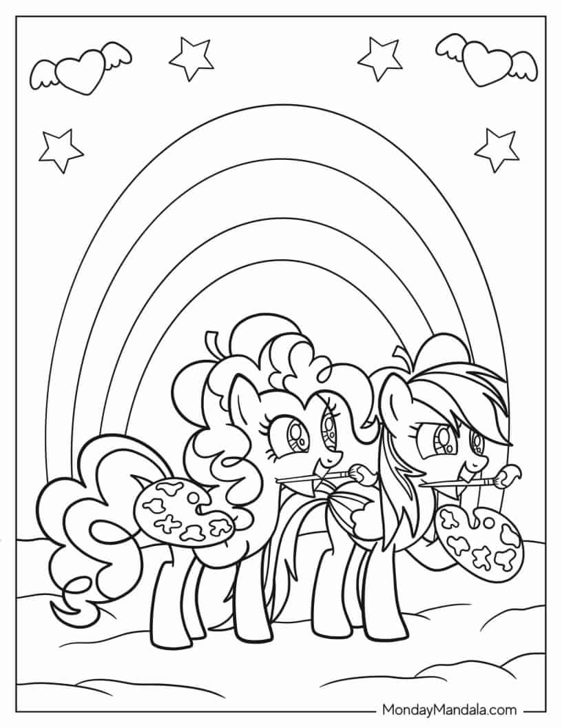 Pinkie Pie and Rainbow Dash Painting to Color coloring page