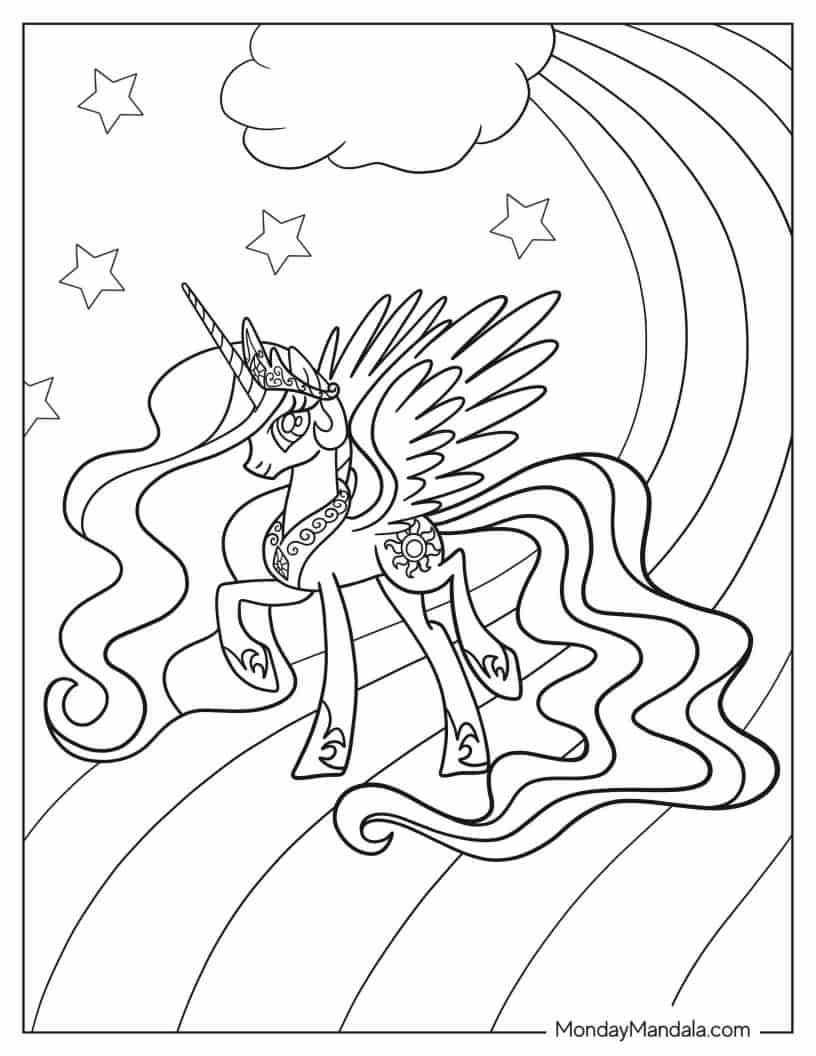 Princess Celestia On Rainbow coloring page
