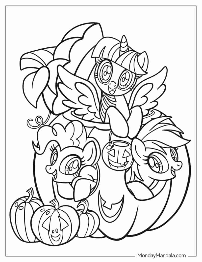 Twilight Sparkle and Friends in Jack-O-Lantern coloring page