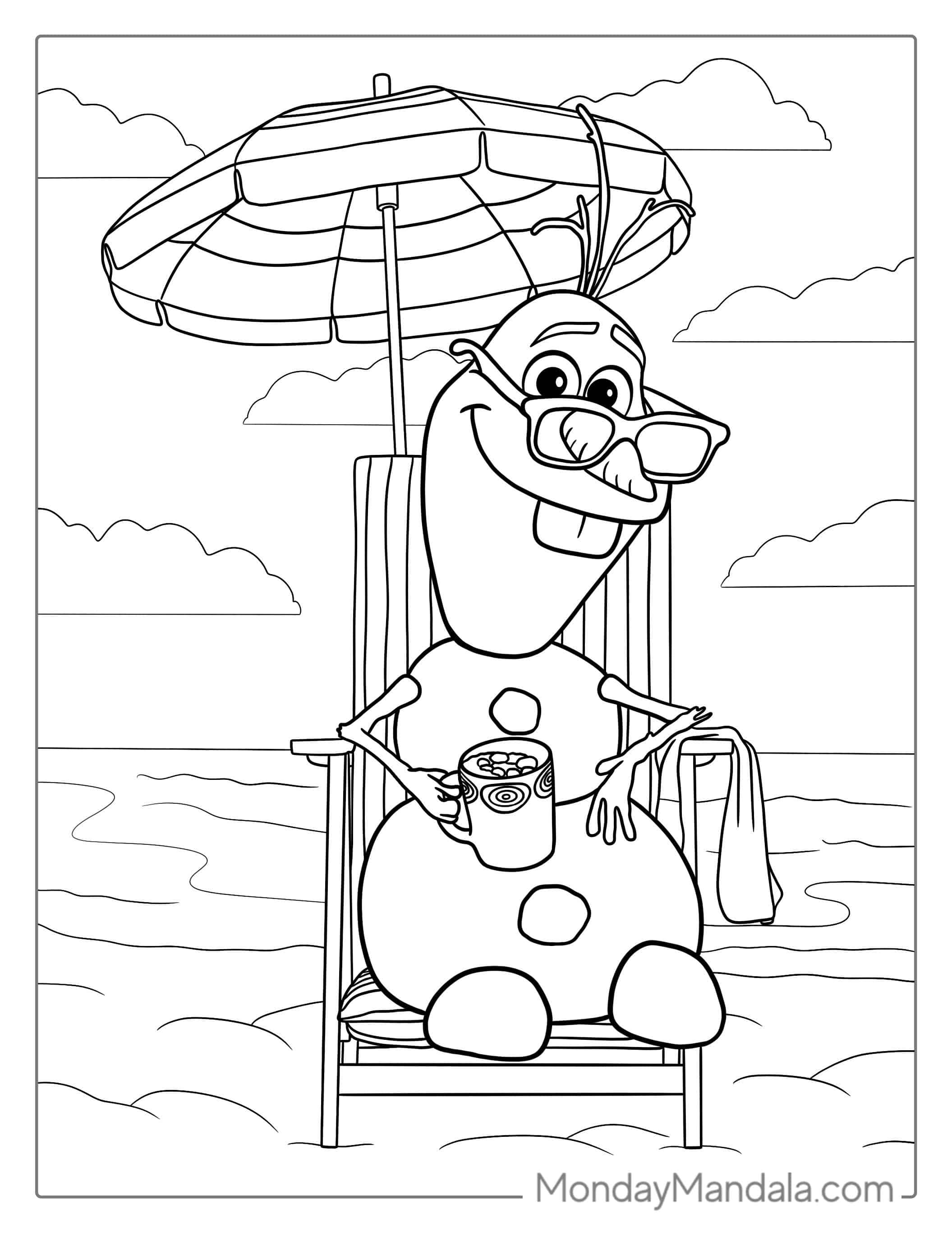 Coloring Page Of Olaf At The Beach coloring page