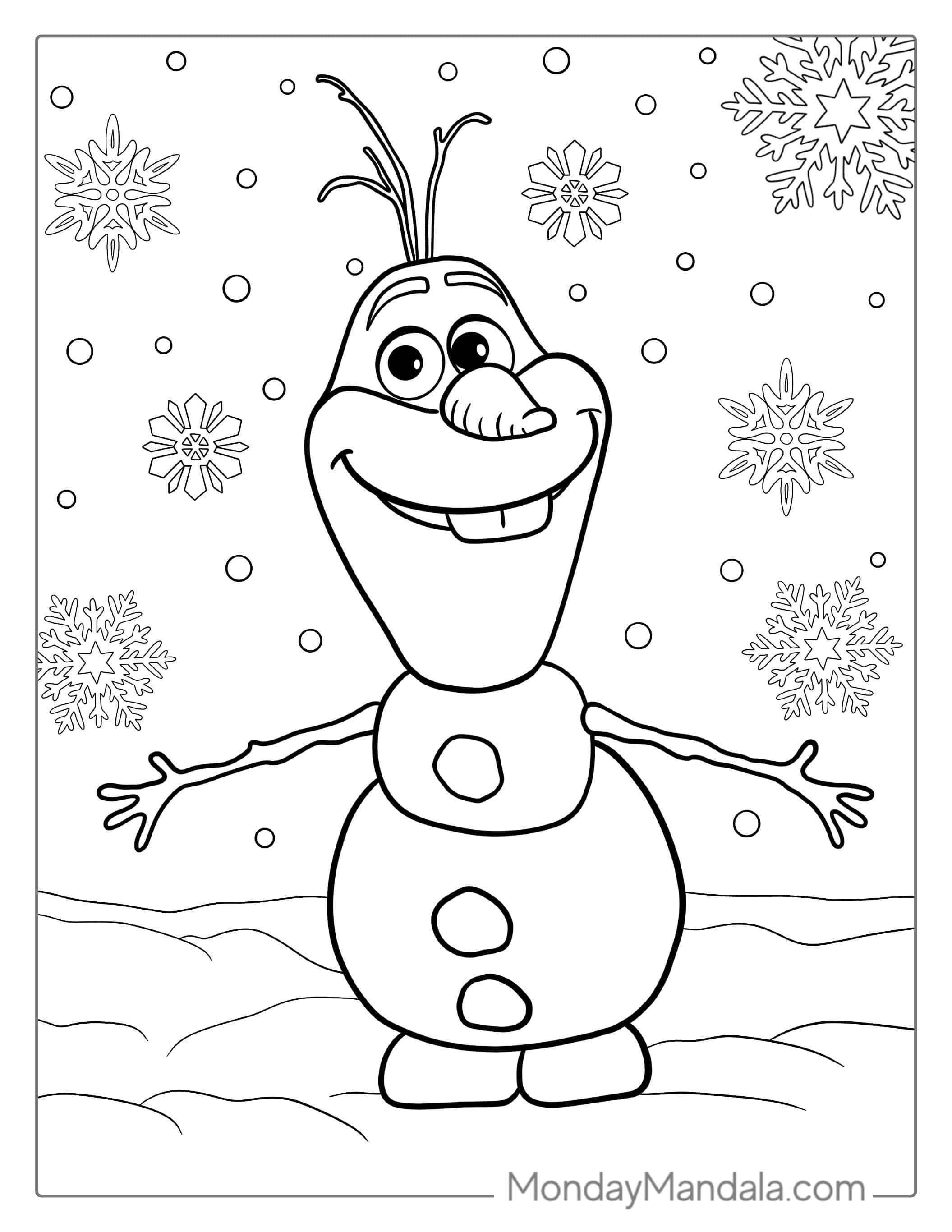 Coloring Page Of Olaf With Ice Crystals coloring page