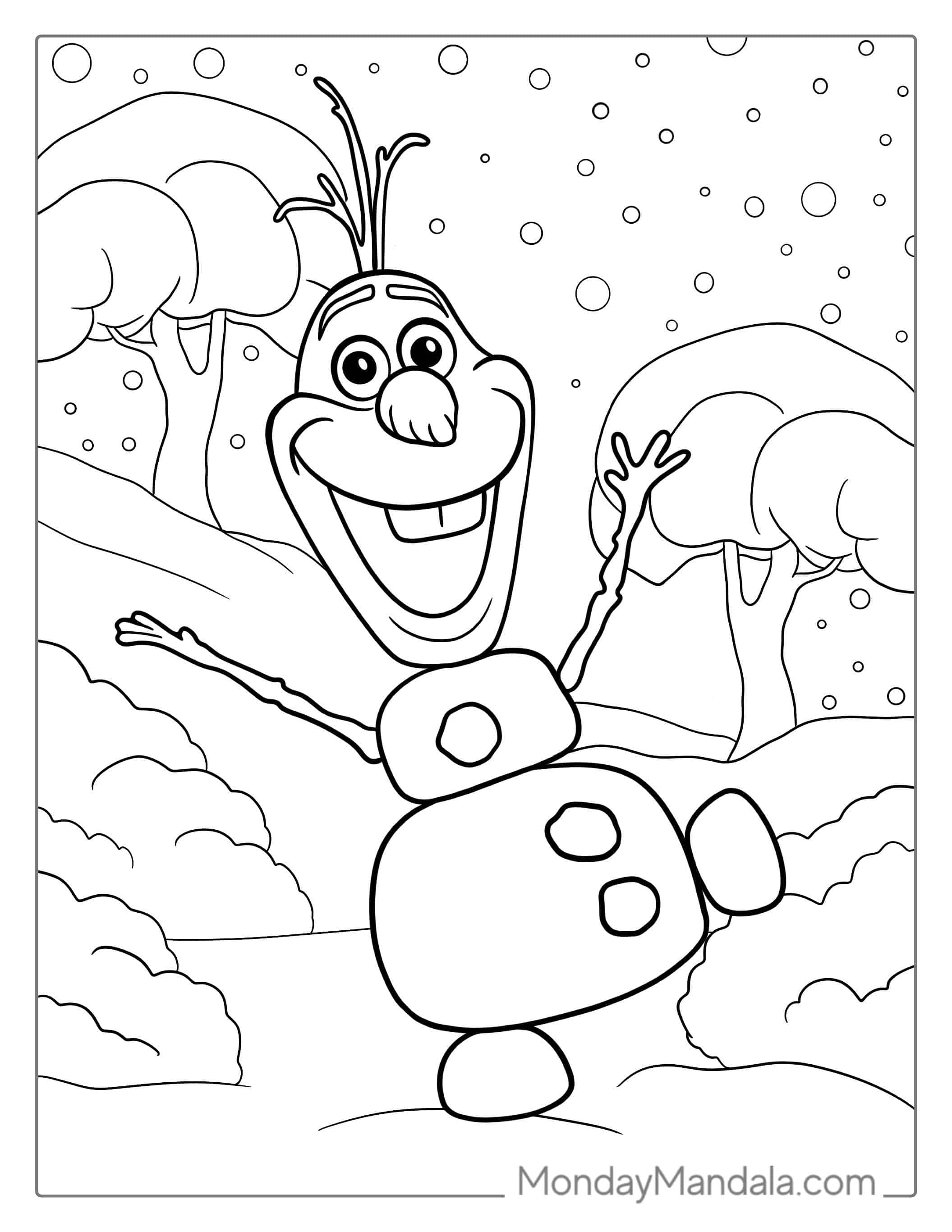 Happy Olaf With Snow Coloring Sheet coloring page
