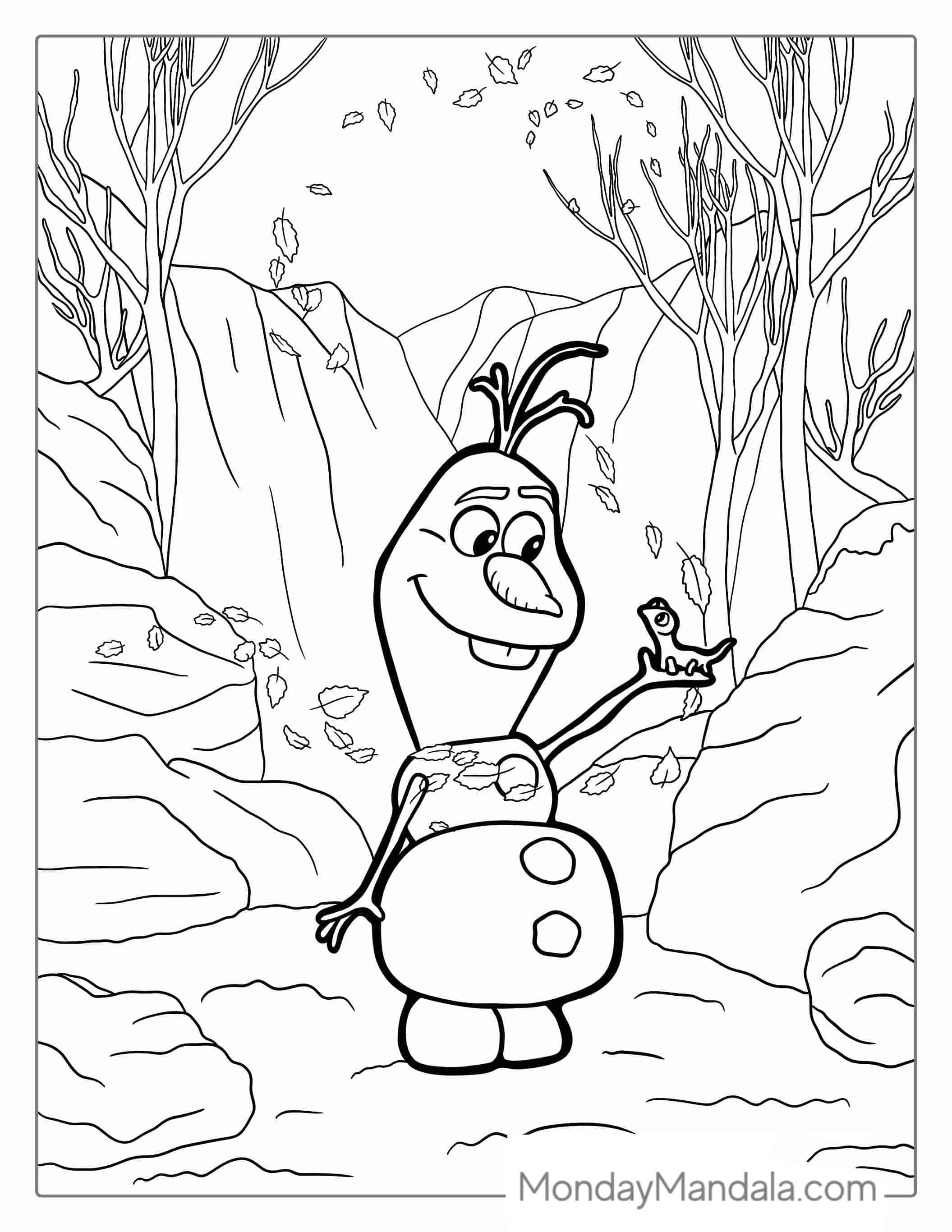 Magical Olaf With Autumn Leaves_ coloring page