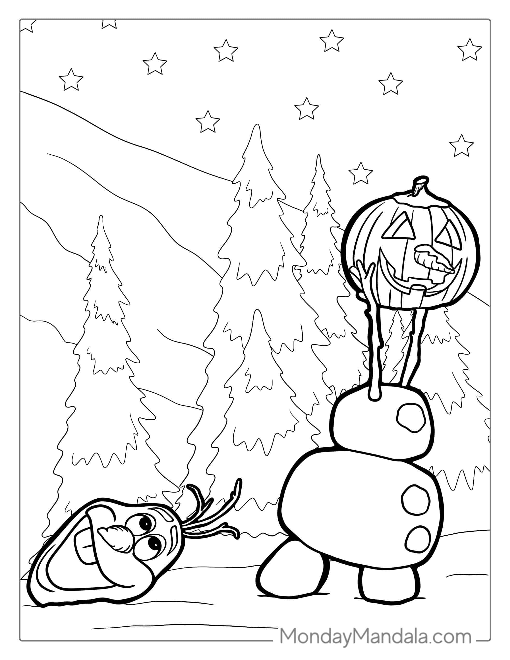 Olaf Halloween Theme With Pumpkin Head To Color coloring page — printable line art