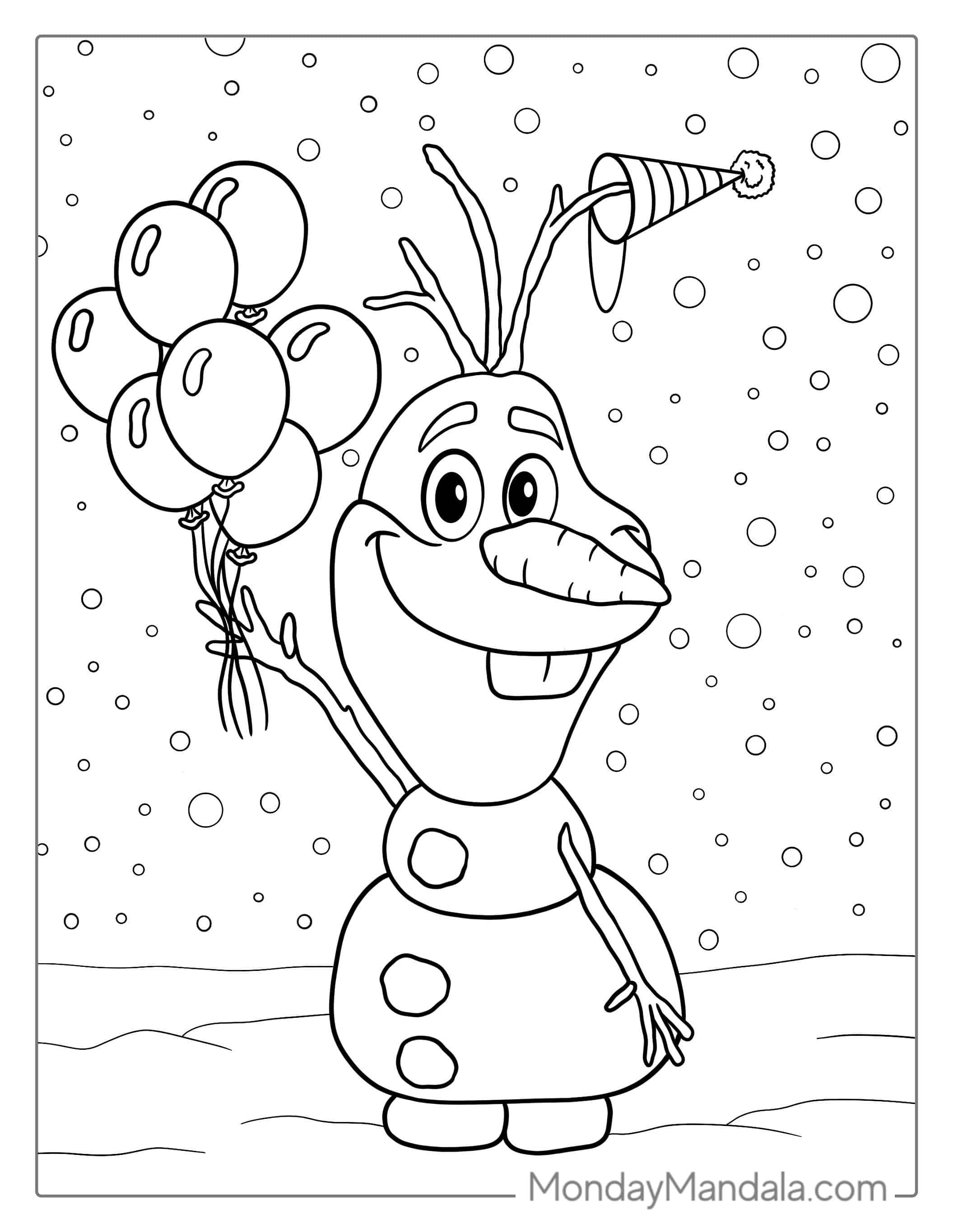 Olaf Happy Birthday Coloring Page For Kids coloring page — printable line art