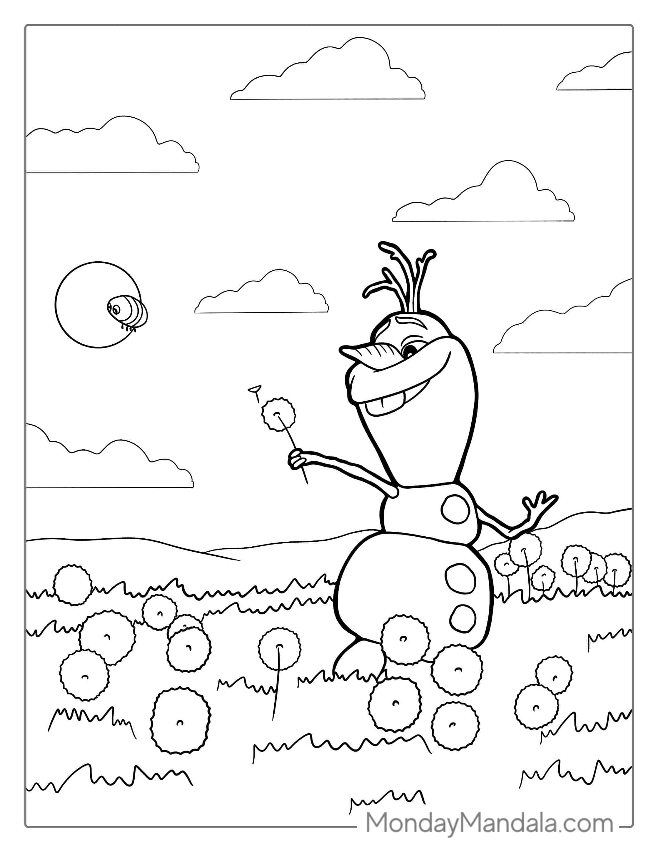 Olaf Walking In Field During Summer To Color coloring page — printable line art