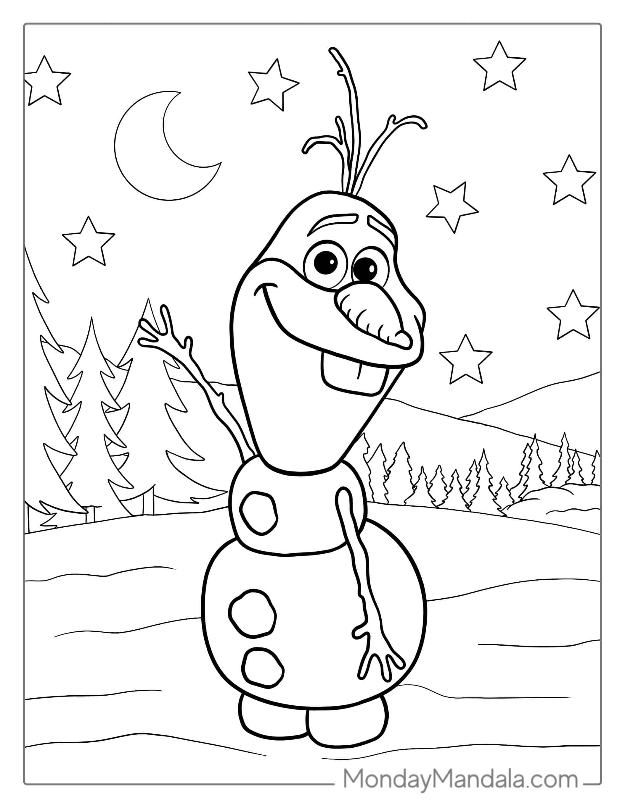 Olaf Waving With Snow Coloring Page coloring page — printable line art