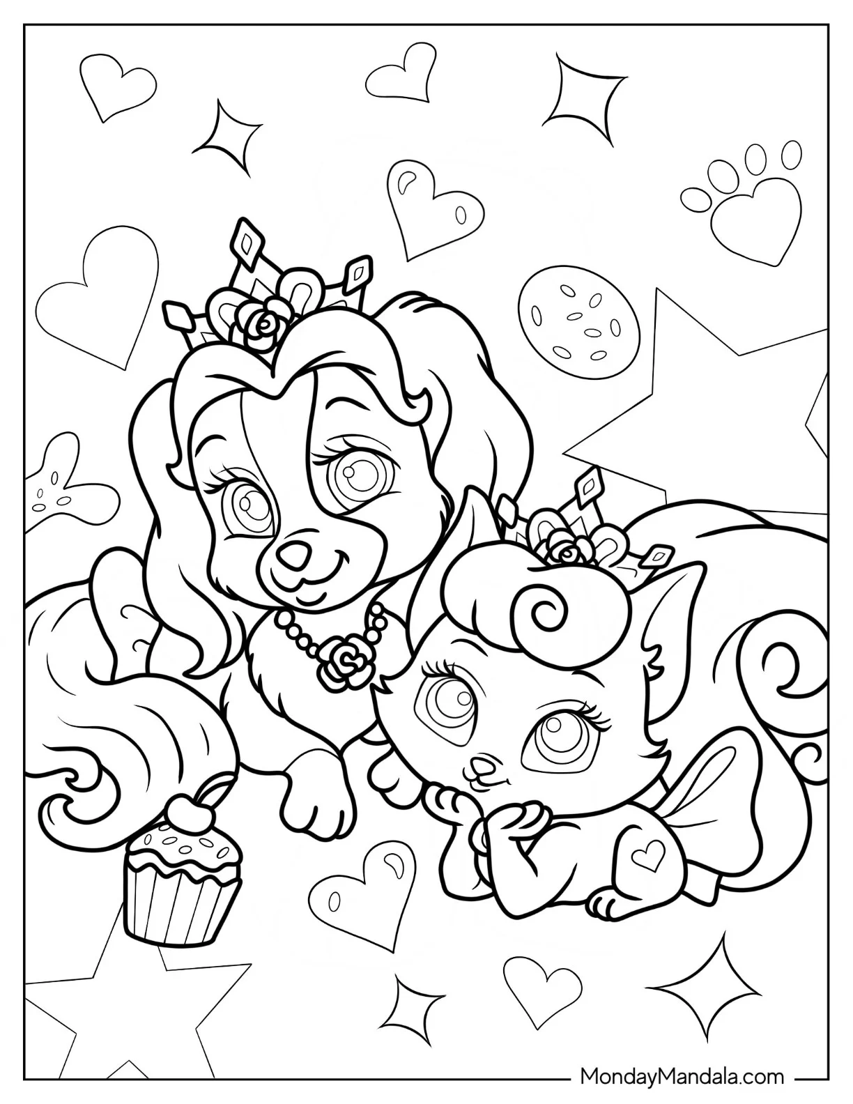 Kawaii Palace Pets Coloring Page Of Teacup And Berry For Kids coloring page — printable line art