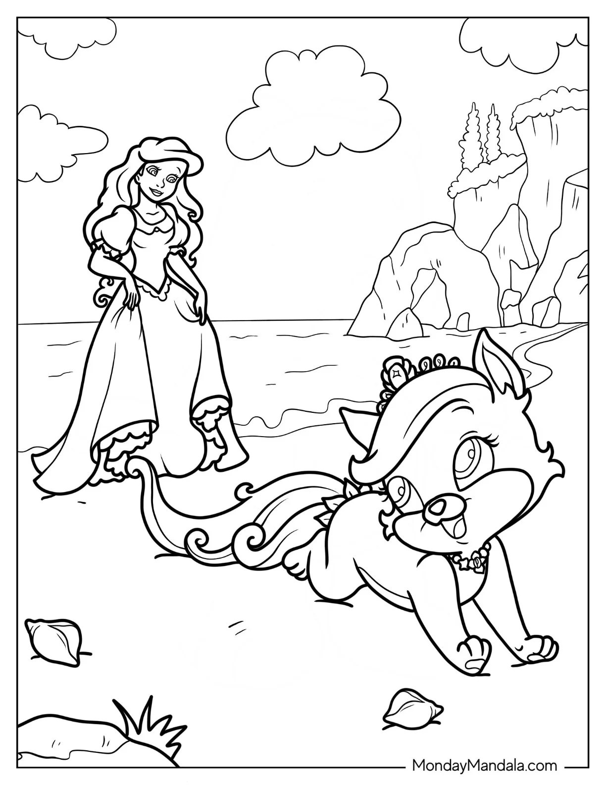 Palace Pets Coloring Page Of Ariel At The Beach With Treasure coloring page
