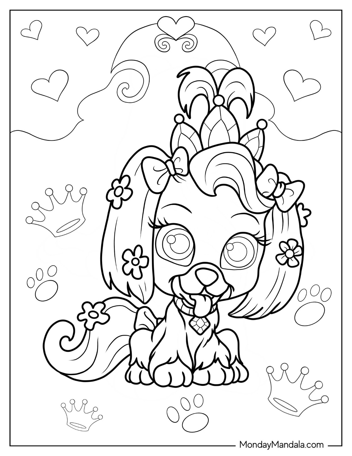 Palace Pets Coloring Page Of Cute Daisy With Diamond Collar coloring page