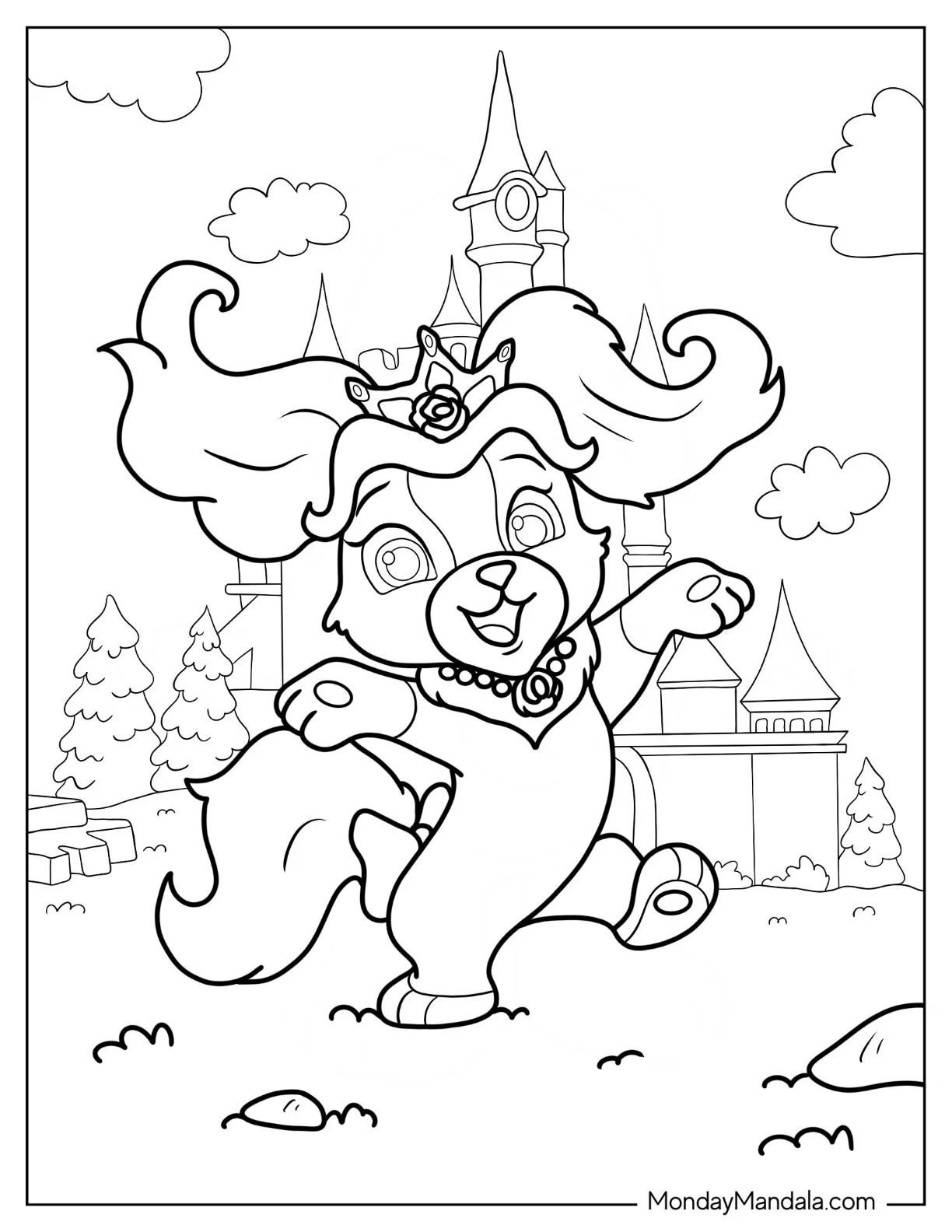 Palace Pets Coloring Page Of Kawaii Teacup In Front Of Palace For Kids coloring page