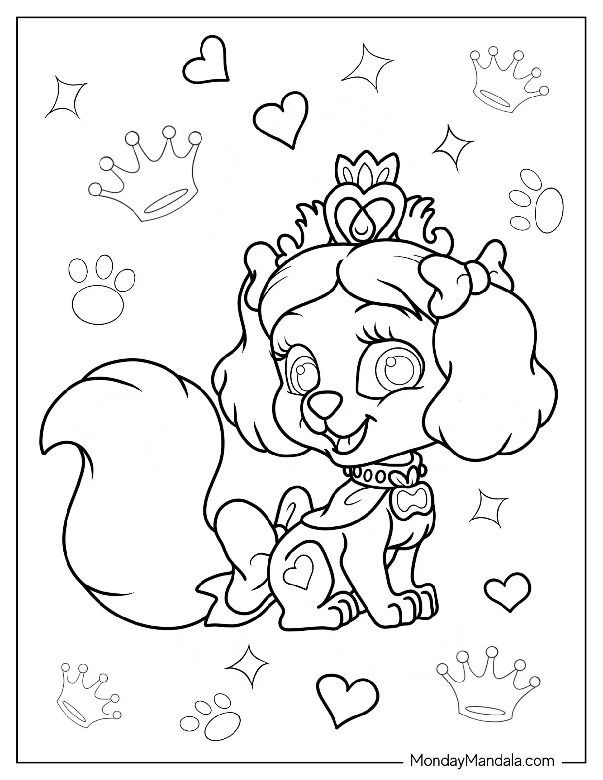 Palace Pets Coloring Page Of Muffin With Collar And Crown For Preschoolers coloring page — printable line art