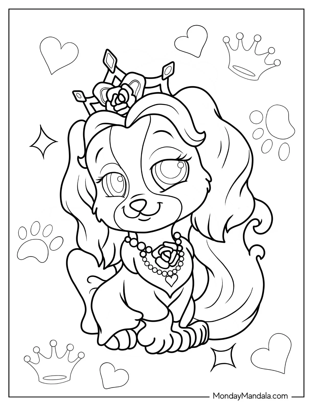 Palace Pets Coloring Page Of Teacup With Rose Crown And Necklace coloring page