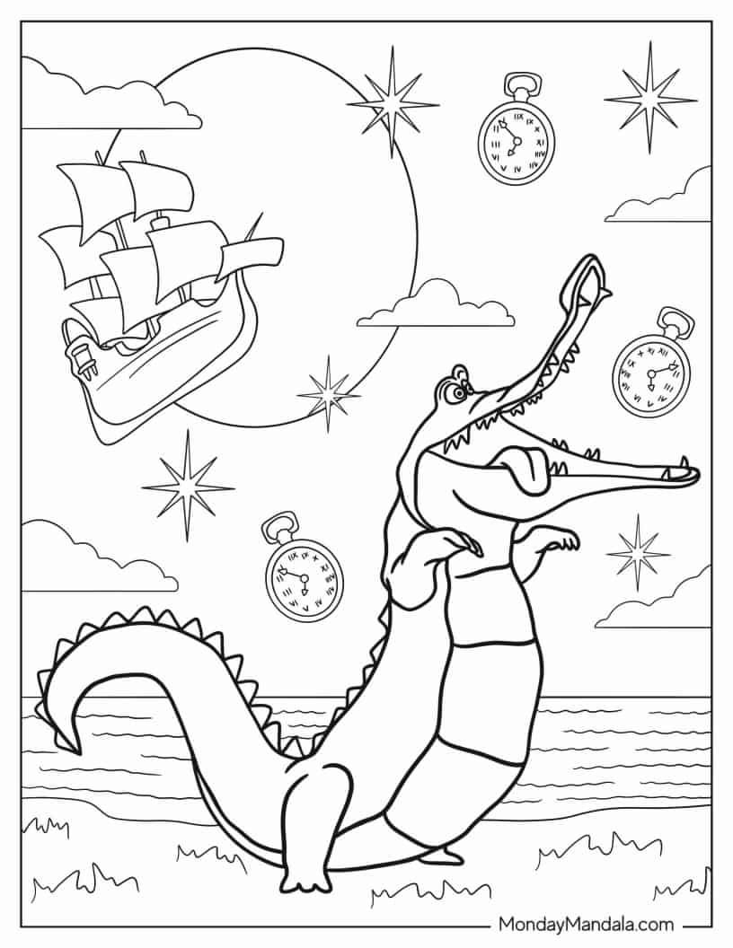 Coloring Sheet Of Tick-Tock the Crocodile coloring page — printable line art