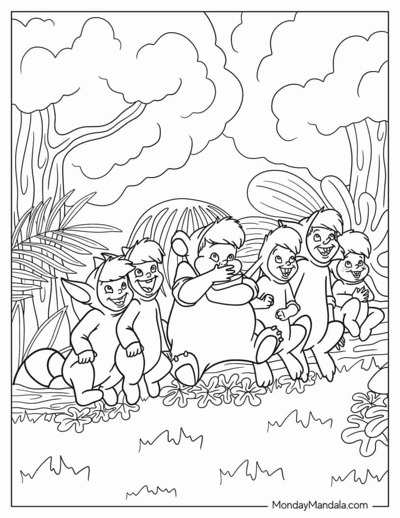 Detailed Coloring Page Of Lost Boys In Neverland coloring page