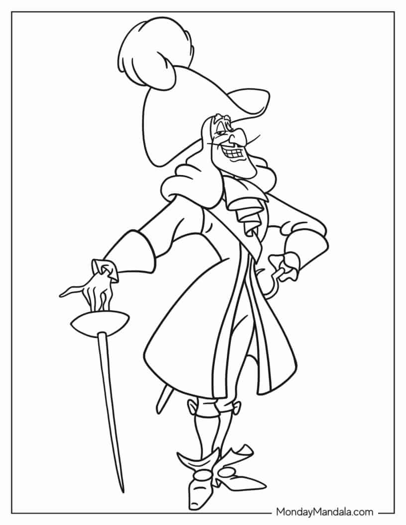 Easy Coloring Page Of Captain Hook For Kids coloring page — printable line art