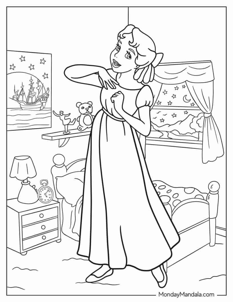 Easy Wendy Darling Coloring Sheet coloring page — printable line art