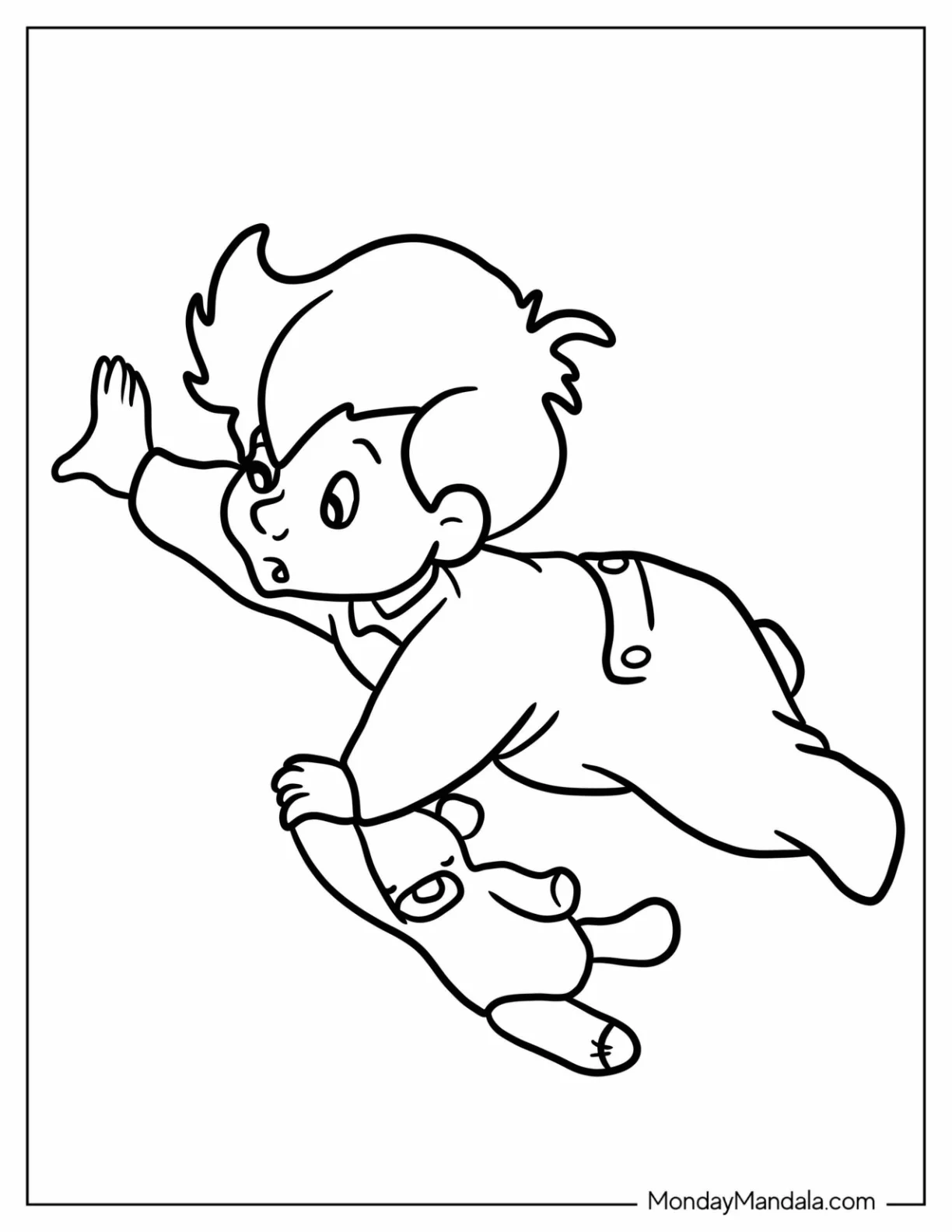 Flying Baby John with Teddy Bear from Peter Pan Coloring Page for Preschoolers coloring page