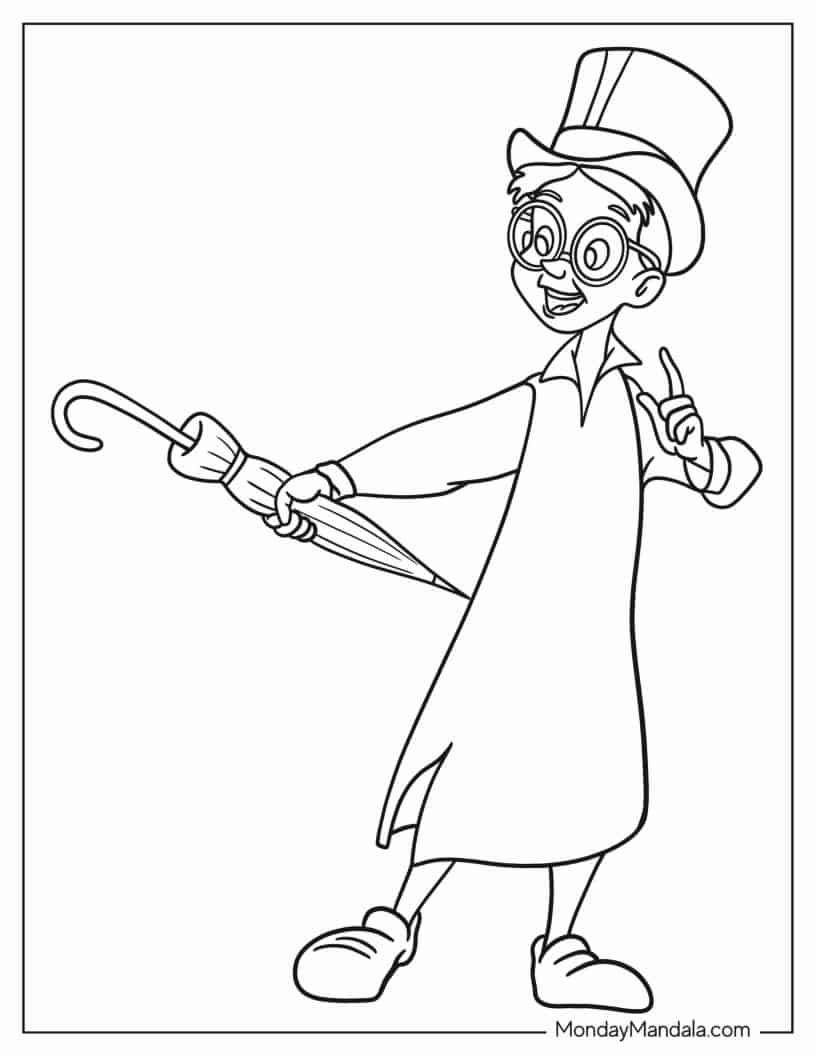 John Darling Holding Umbrella coloring page — printable line art