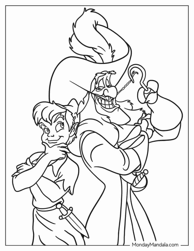 Peter Pan And Captain Hook Back-To-Back Coloring Page coloring page