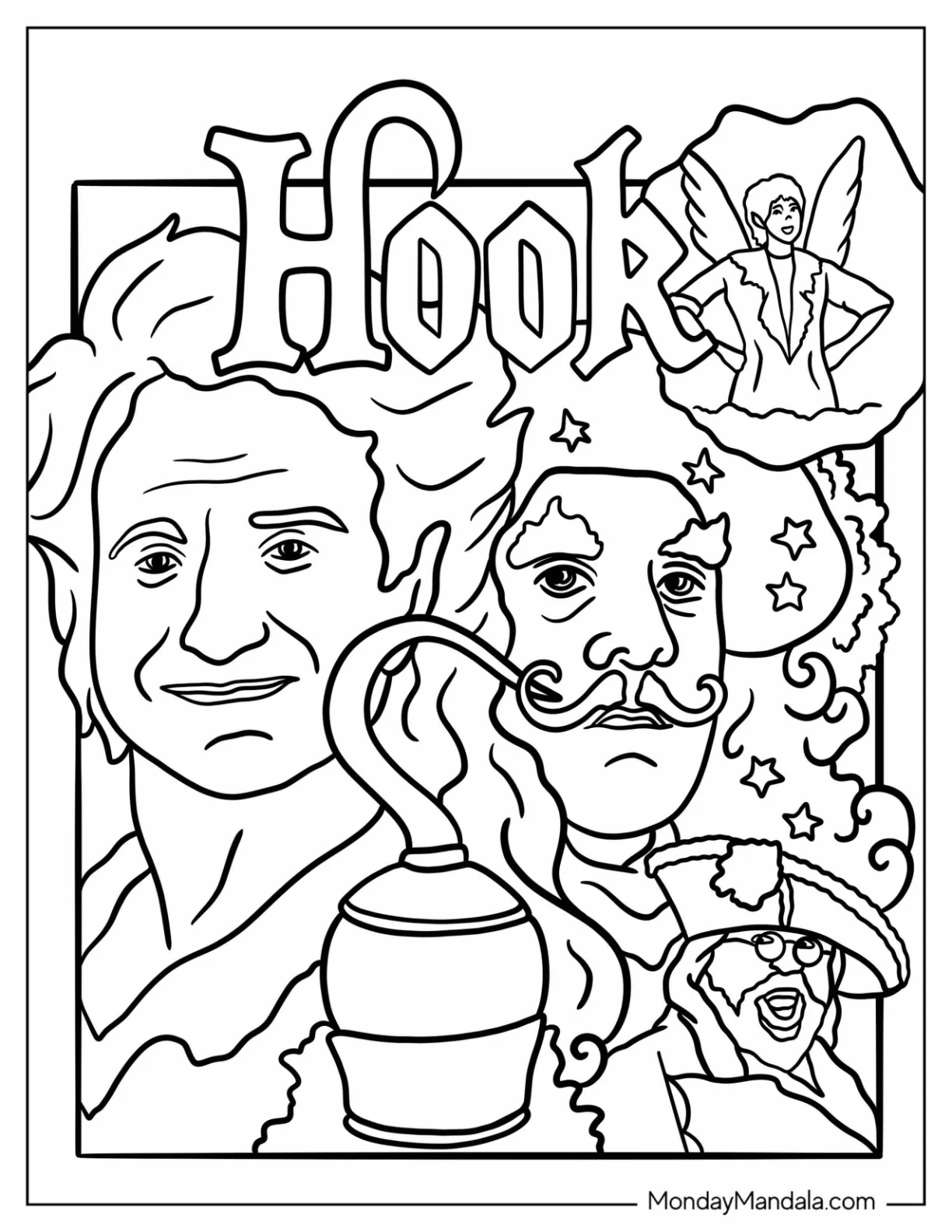 Peter Pan Coloring Page of Classic Movie Poster Scene from Hook Featuring Robin Williams coloring page