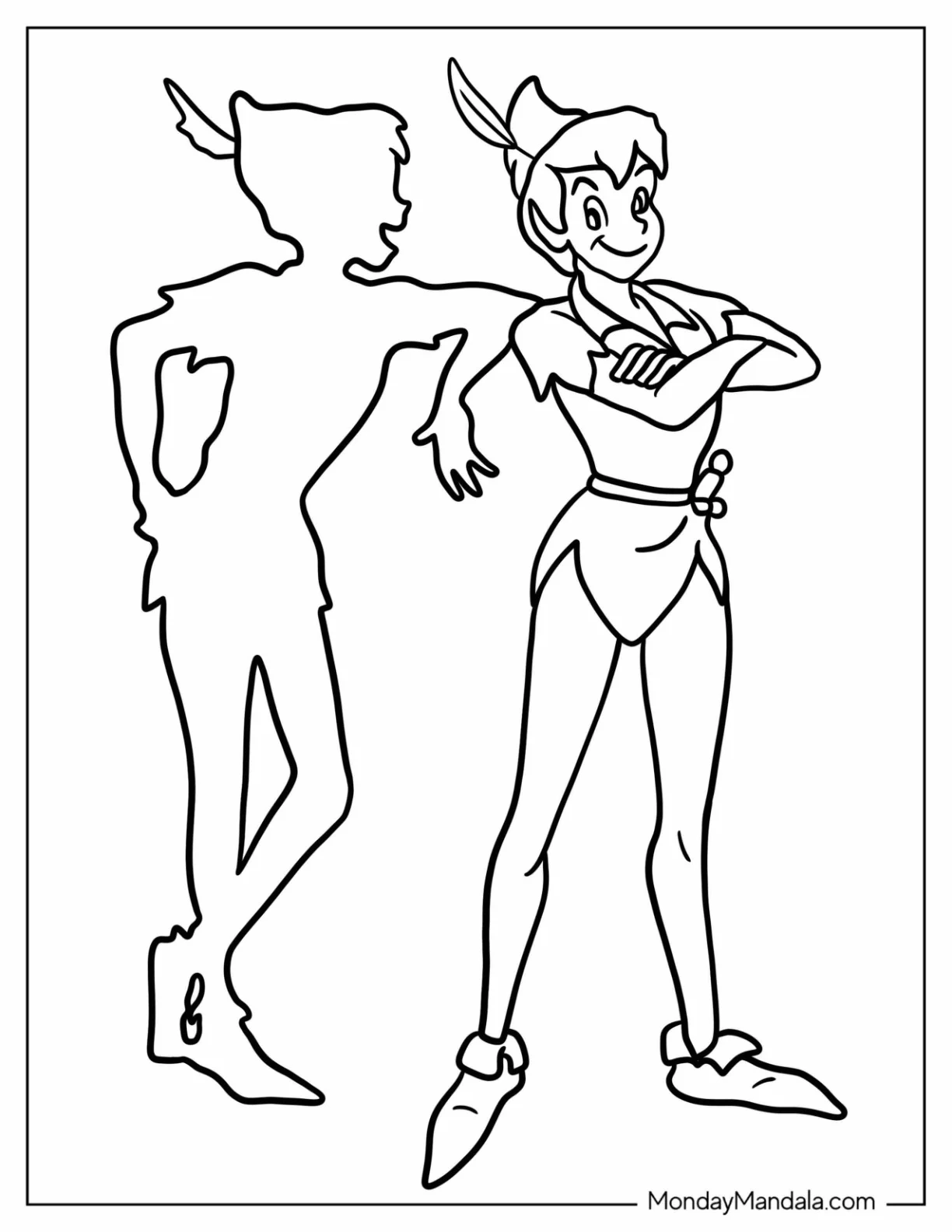 Peter Pan Coloring Page of Posing with His Shadow for Preschoolers coloring page — printable line art