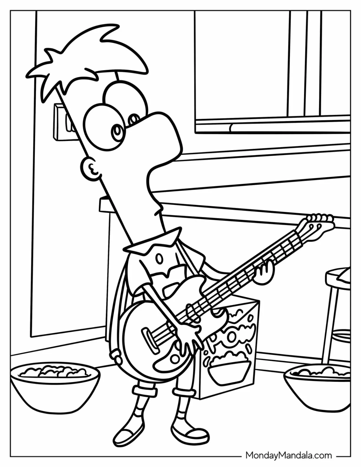 Ferb Phineas And Ferb Coloring Page Playing The Guitar coloring page
