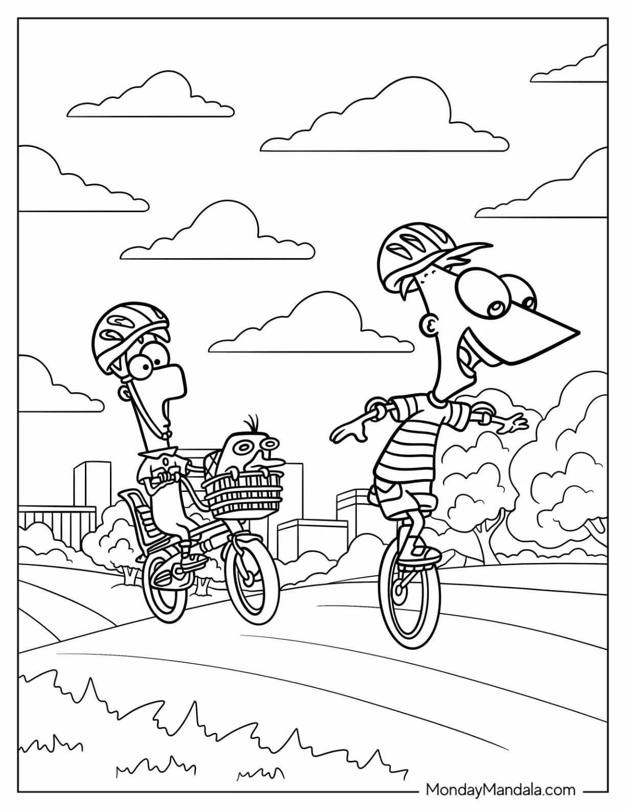 Phineas And Ferb Coloring Page Ride A Bicycle coloring page