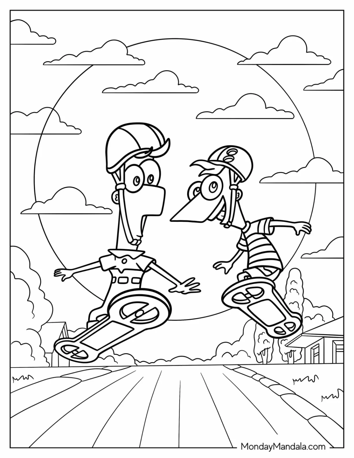 Phineas And Ferb Coloring Page Skateboarding coloring page — printable line art