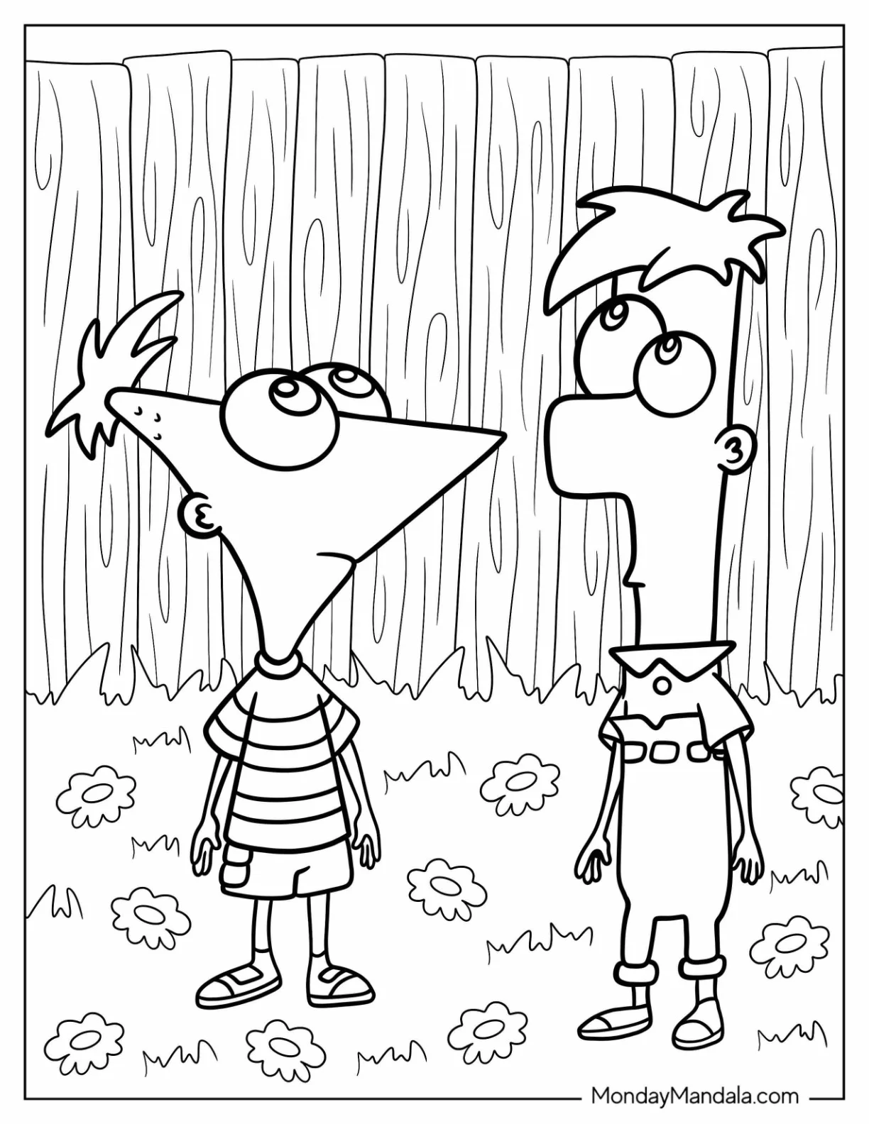 Simple Phineas And Ferb Coloring Page Outline For Kids coloring page