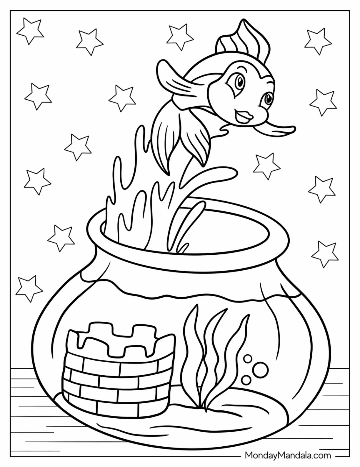 Pinocchio Coloring Page Of Cleo The Goldfish Jumping Out Of Fishbowl coloring page