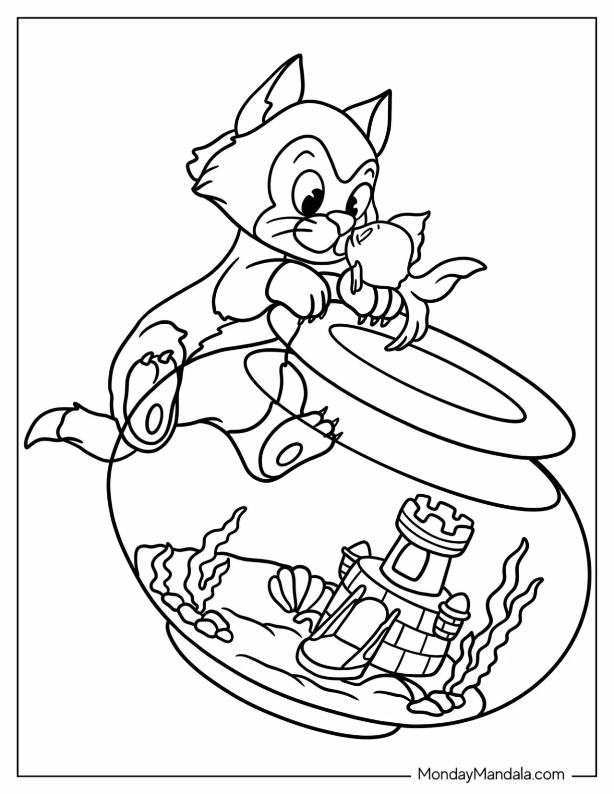 Pinocchio Coloring Page Of Easy Figaro And Cleo Nose To Nose For Kids coloring page — printable line art