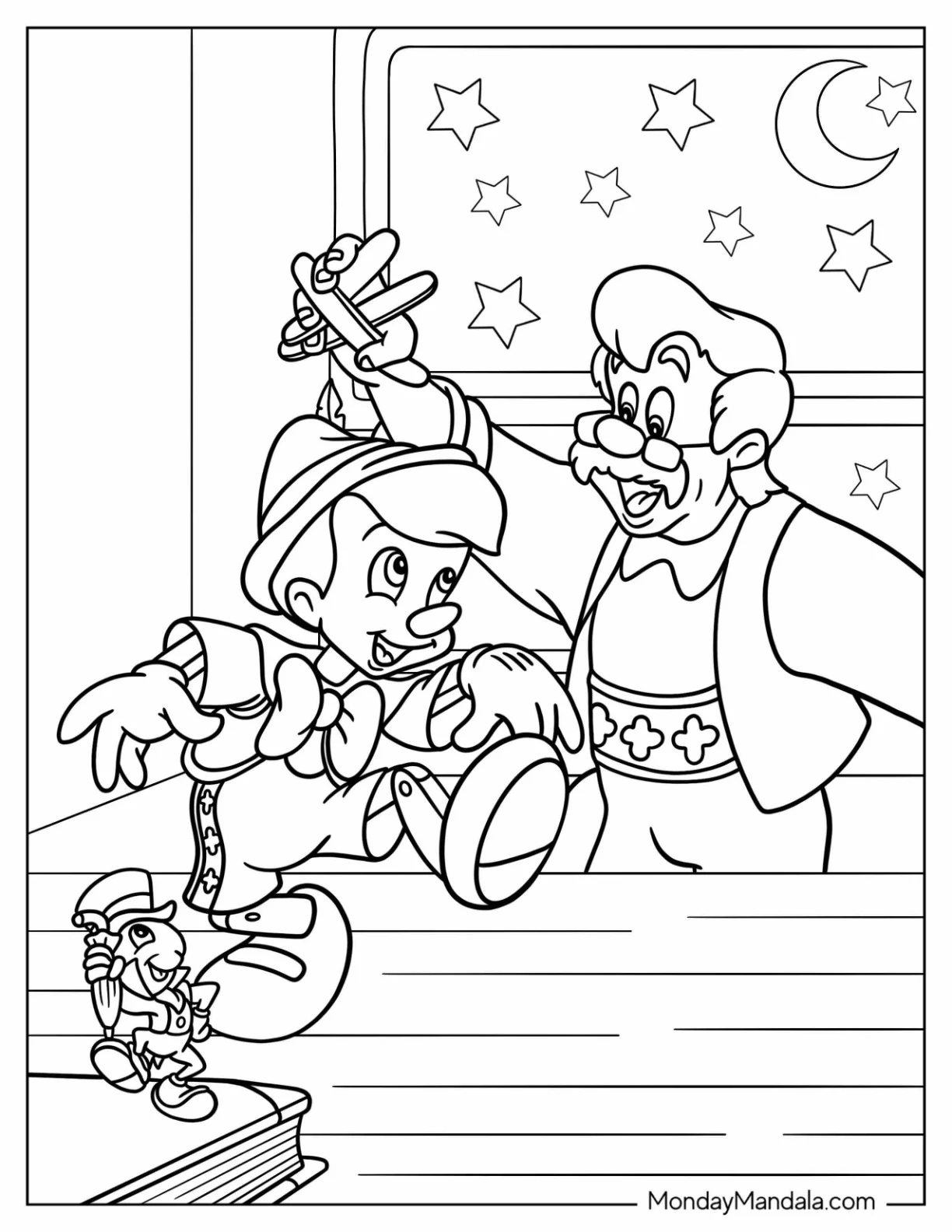 Pinocchio Coloring Page Of Geppetoo And Jiminy Cricket Dancing coloring page