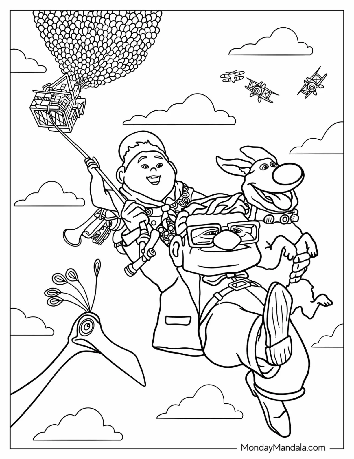Pixar Coloring Page of Carl, Russel, And Dug In Up coloring page