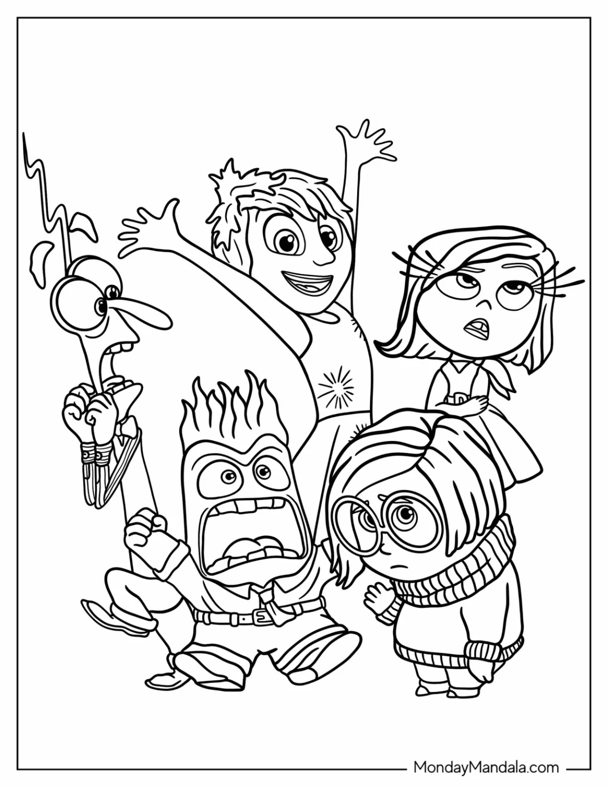 Pixar Coloring Page of Inside Out Joy, Anger, Fear, Sadness, Disgust coloring page