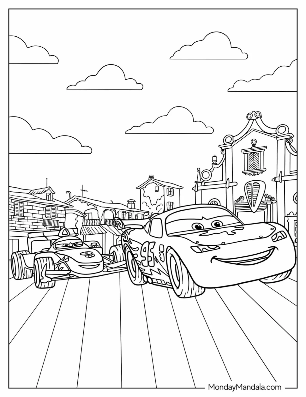 Pixar Coloring Page of Lightning McQueen Racing coloring page
